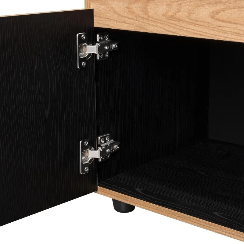 Mesa de Noche Barin, Fresno Europeo y Wengue, con una Puerta Abatible