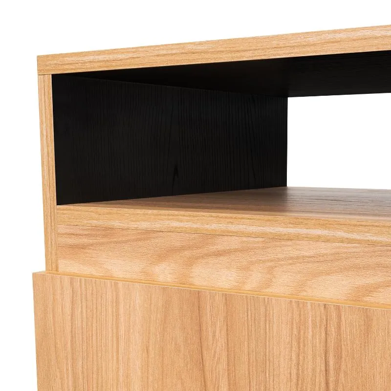 Mesa de Noche Barin, Fresno Europeo y Wengue, con una Puerta Abatible