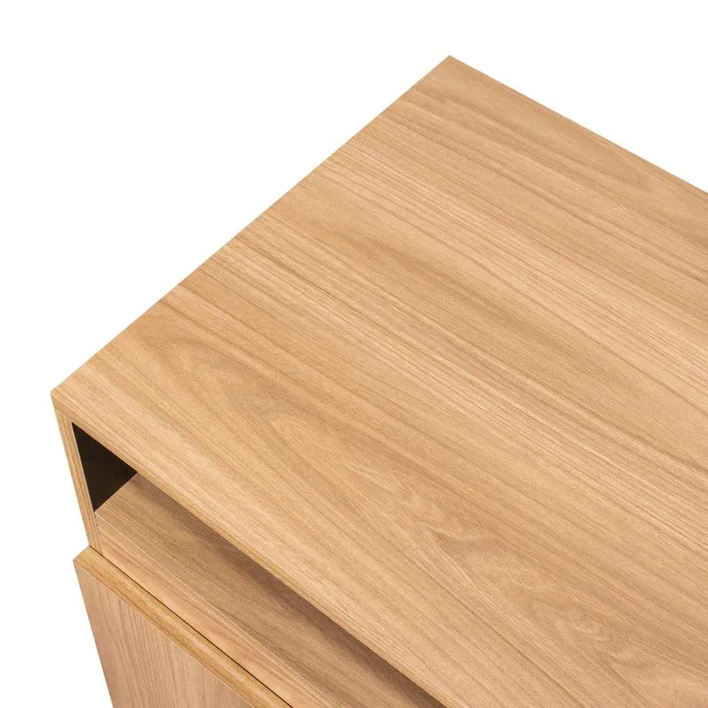 Mesa de Noche Barin, Fresno Europeo y Wengue, con una Puerta Abatible