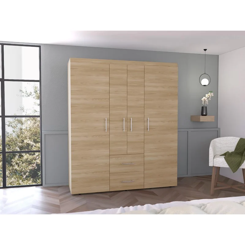 Clóset Bariloche Bombay Eco, Fresno Europeo y Wengue , con Variedad de Entrepaños y Cuatro Puertas Abatibles