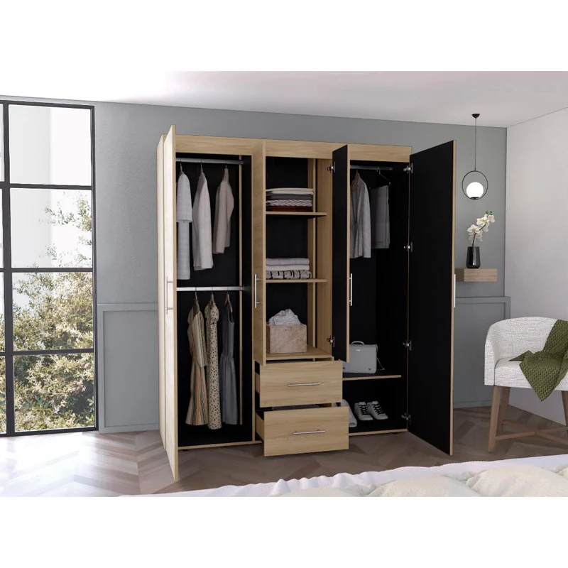Clóset Bariloche Bombay Eco, Fresno Europeo y Wengue , con Variedad de Entrepaños y Cuatro Puertas Abatibles