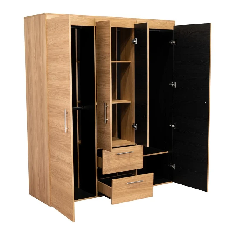 Clóset Bariloche Bombay Eco, Fresno Europeo y Wengue , con Variedad de Entrepaños y Cuatro Puertas Abatibles