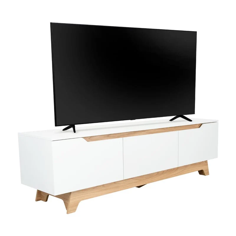 Mesa para TV Toulo, Blanco y Fresno Europeo, con Espacio para TV de 80"