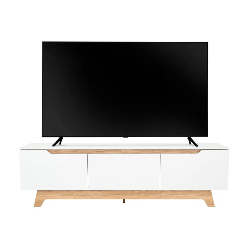 Mesa para TV Toulo, Blanco y Fresno Europeo, con Espacio para TV de 80"