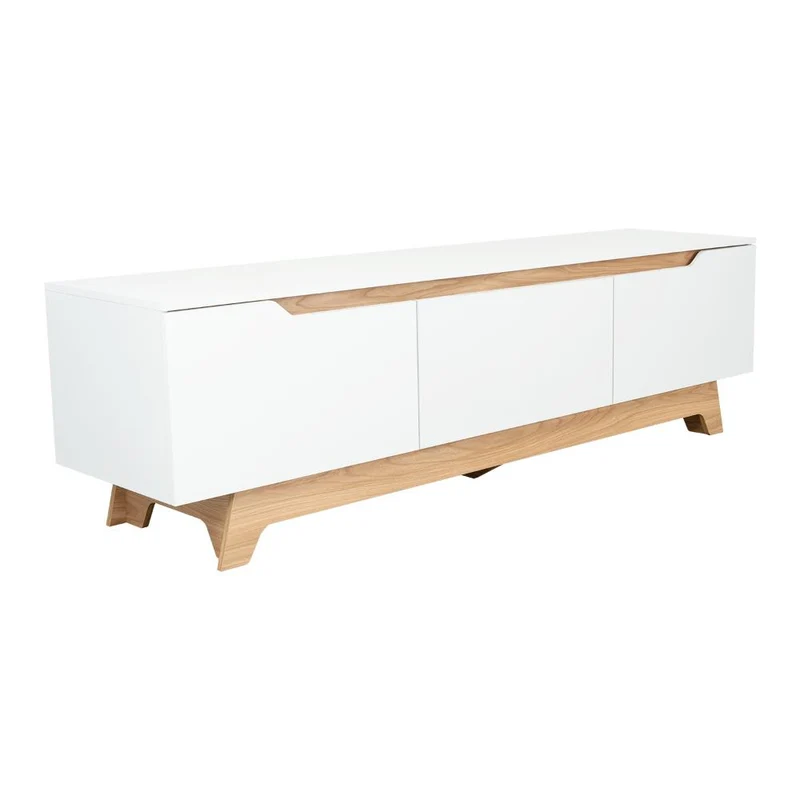 Mesa para TV Toulo, Blanco y Fresno Europeo, con Espacio para TV de 80"