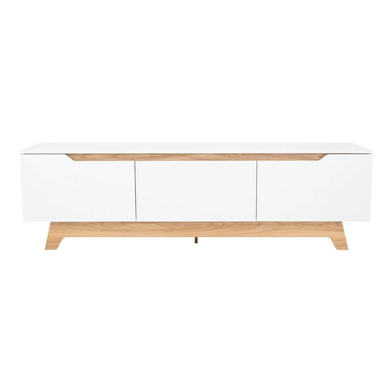 Mesa para TV Toulo, Blanco y Fresno Europeo, con Espacio para TV de 80"