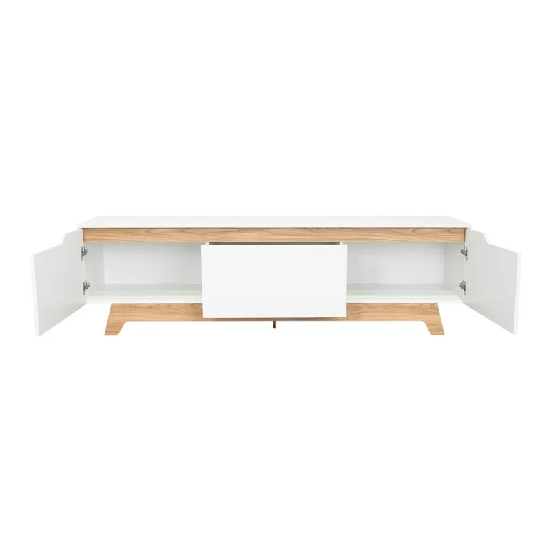 Mesa para TV Toulo, Blanco y Fresno Europeo, con Espacio para TV de 80"