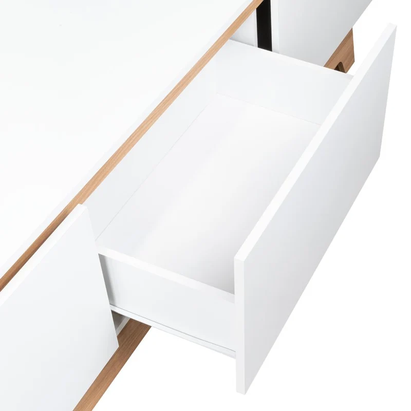Mesa para TV Toulo, Blanco y Fresno Europeo, con Espacio para TV de 80"