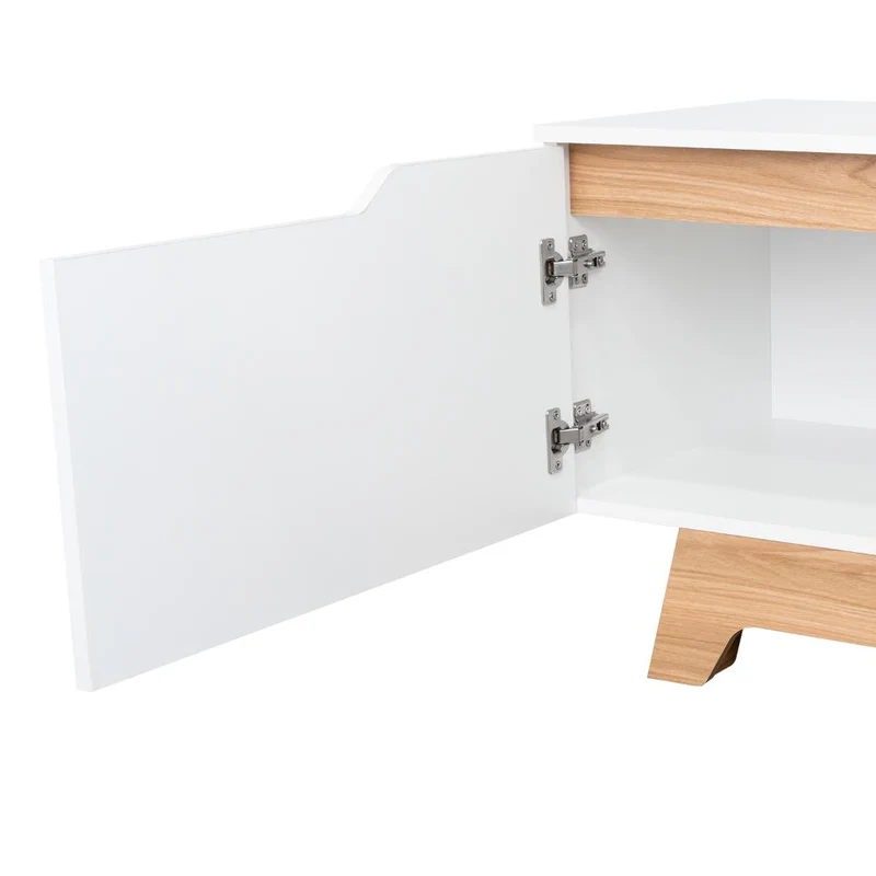 Mesa para TV Toulo, Blanco y Fresno Europeo, con Espacio para TV de 80"