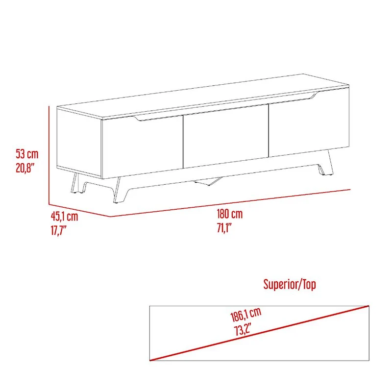 Mesa para TV Toulo, Blanco y Fresno Europeo, con Espacio para TV de 80"