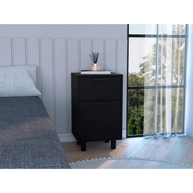 Mesa de Noche Secret, Wengue, con una Puerta y Cajón Secreto