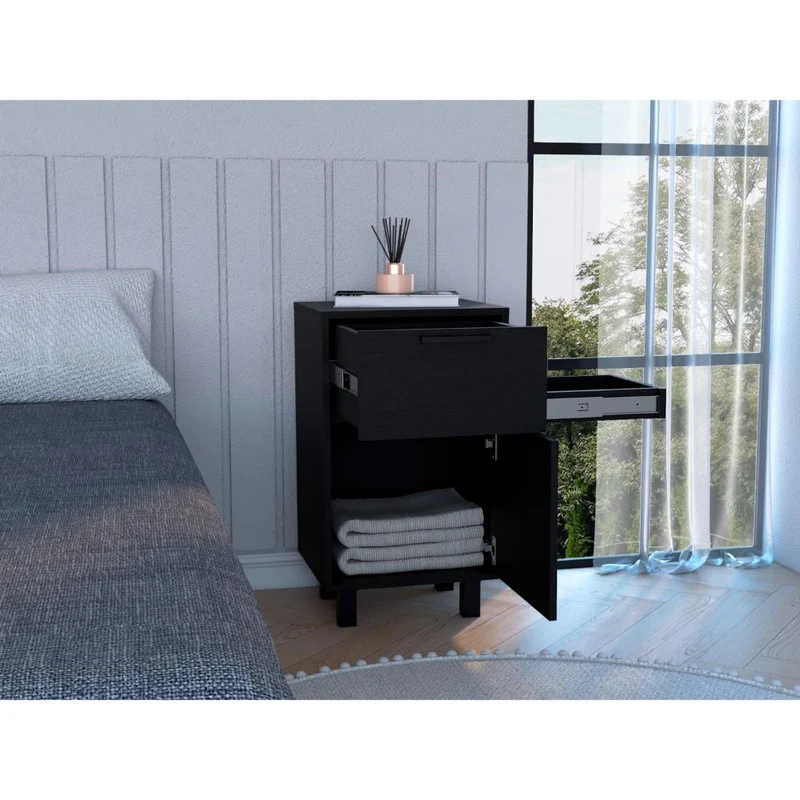 Mesa de Noche Secret, Wengue, con una Puerta y Cajón Secreto