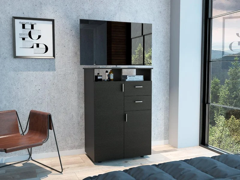 Clóset Monter, Wengue, Dos Cajones y Puertas Abatibles ZF