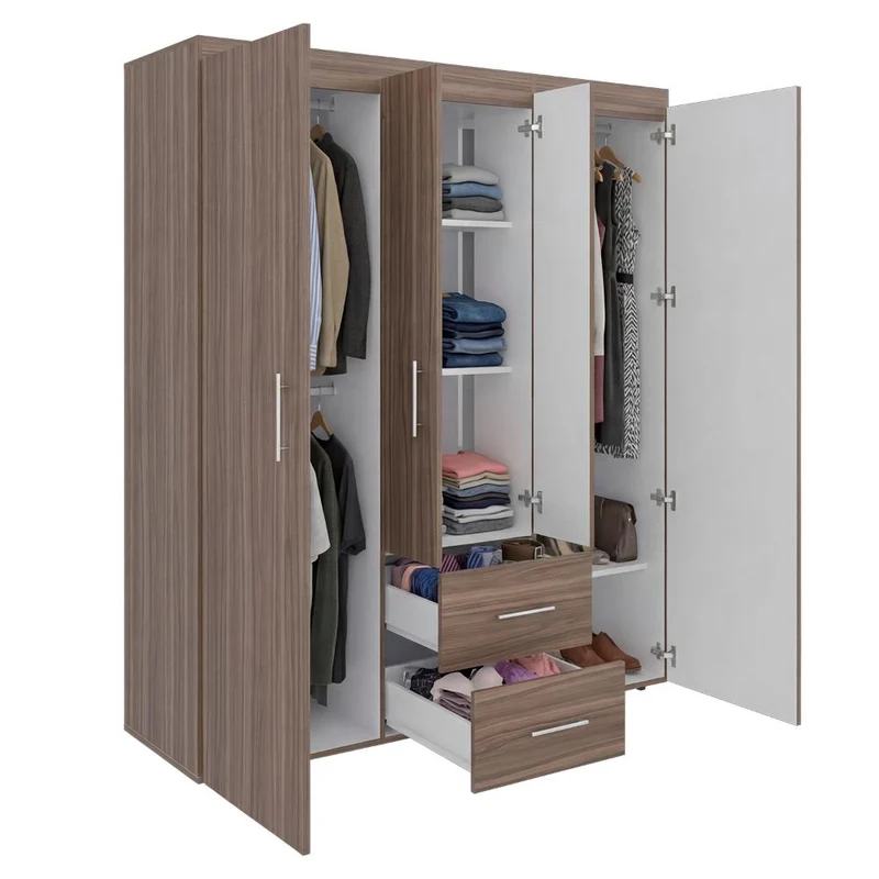 Clóset Bariloche Bombay Eco, Avellana y Blanco, con Variedad de Entrepaños y Cuatro Puertas Abatibles