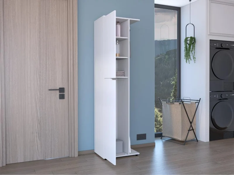 Mueble de Aseo Cruella, Blanco, Incluye Colgador para Escobas ZF