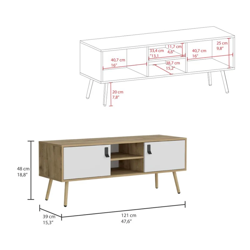 Mesa para TV Lienxo, Blanco y Fresno Europeo, con Espacio para TV hasta 50 Pulgadas