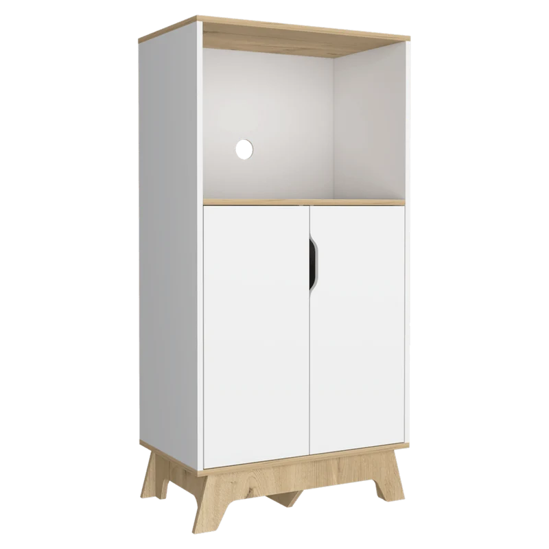 Mueble Auxiliar Lirio, Blanco Duqueza y Café Claro, con Espacio para Microondas ZF