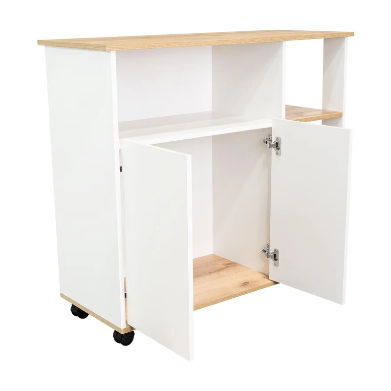 Mesa Auxiliar Ponte, Blanco Perla y Café Claro, con Amplia Superficie en la Mesa