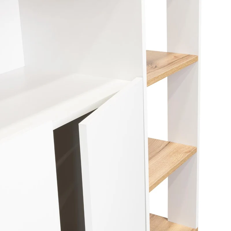 Mesa Auxiliar Ponte, Blanco Perla y Café Claro, con Amplia Superficie en la Mesa
