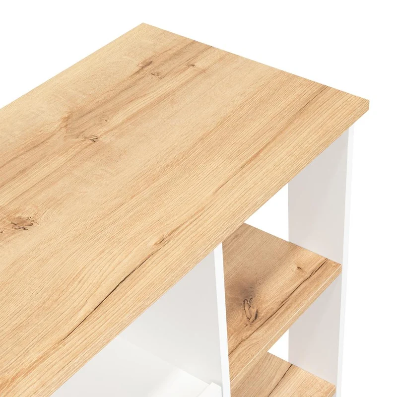 Mesa Auxiliar Ponte, Blanco Perla y Café Claro, con Amplia Superficie en la Mesa