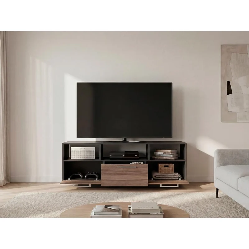 Mesa Para Tv Wema, Wengue y Avellana, con Espacio Para Televisor y varios entrepaños