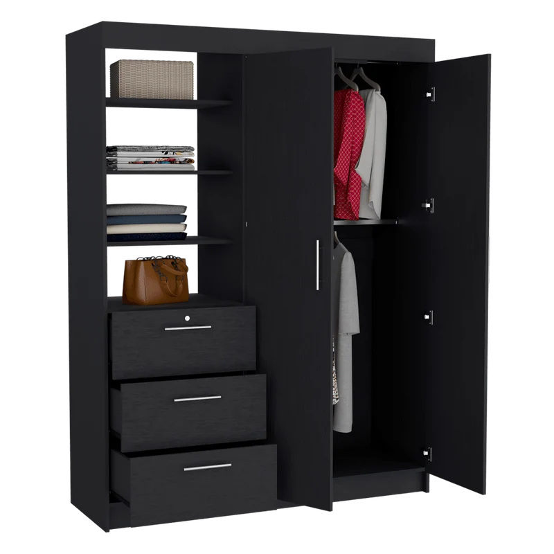 Closet Pekín, Wengue, Con Dos Puertas Abatibles y Tres Cajones Organizadores ZF