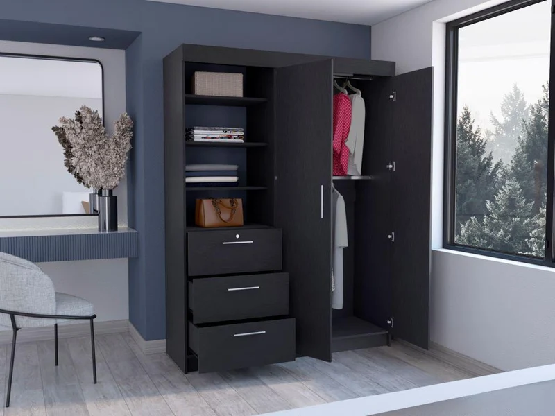 Closet Pekín, Wengue, Con Dos Puertas Abatibles y Tres Cajones Organizadores ZF