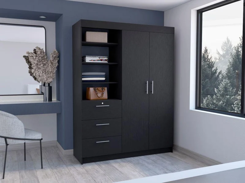 Closet Pekín, Wengue, Con Dos Puertas Abatibles y Tres Cajones Organizadores ZF