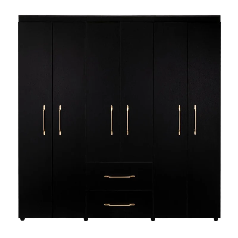 Clóset Golden, Wengue y Dorado, Variedad de Entrepaños y Seis Puertas Abatibles