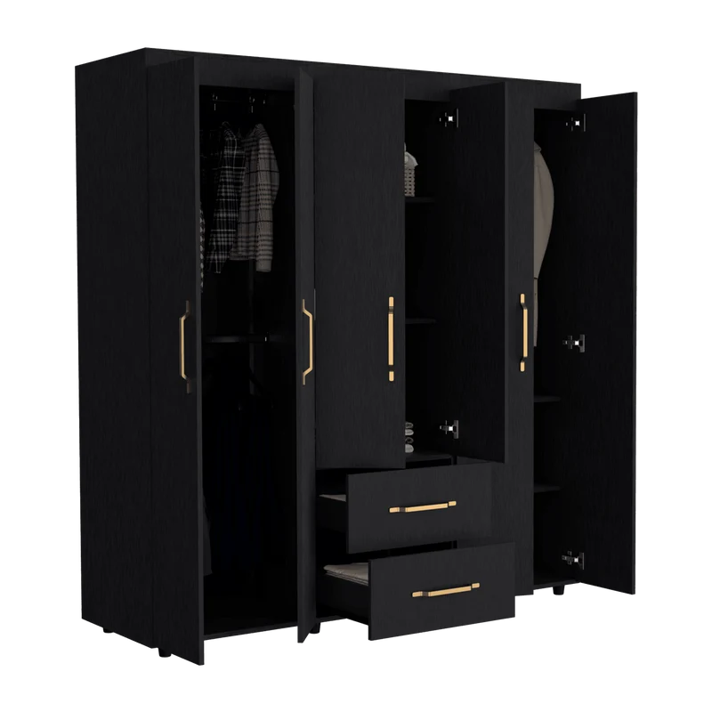 Clóset Golden, Wengue y Dorado, Variedad de Entrepaños y Seis Puertas Abatibles