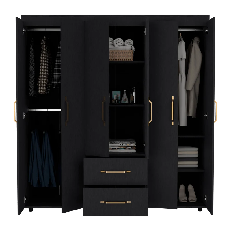 Clóset Golden, Wengue y Dorado, Variedad de Entrepaños y Seis Puertas Abatibles