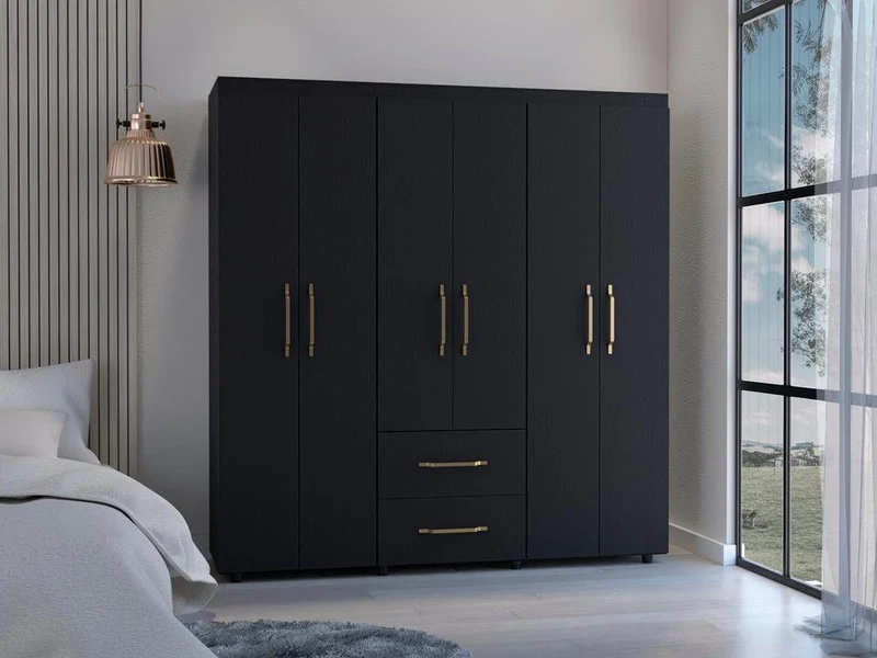 Clóset Golden, Wengue y Dorado, Variedad de Entrepaños y Seis Puertas Abatibles