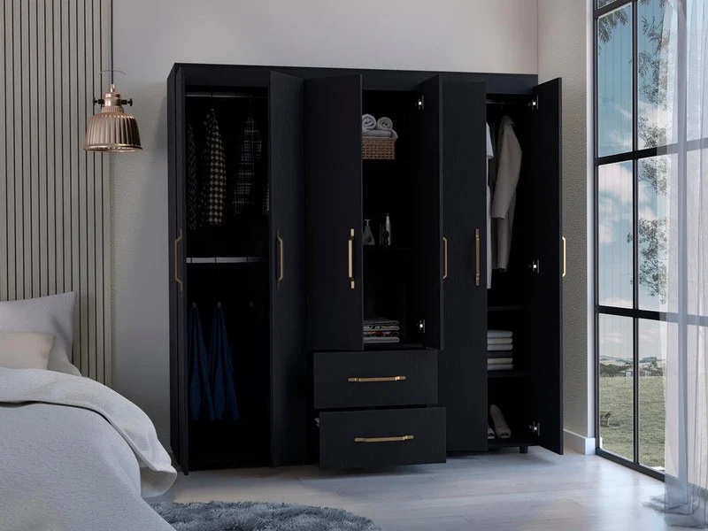Clóset Golden, Wengue y Dorado, Variedad de Entrepaños y Seis Puertas Abatibles