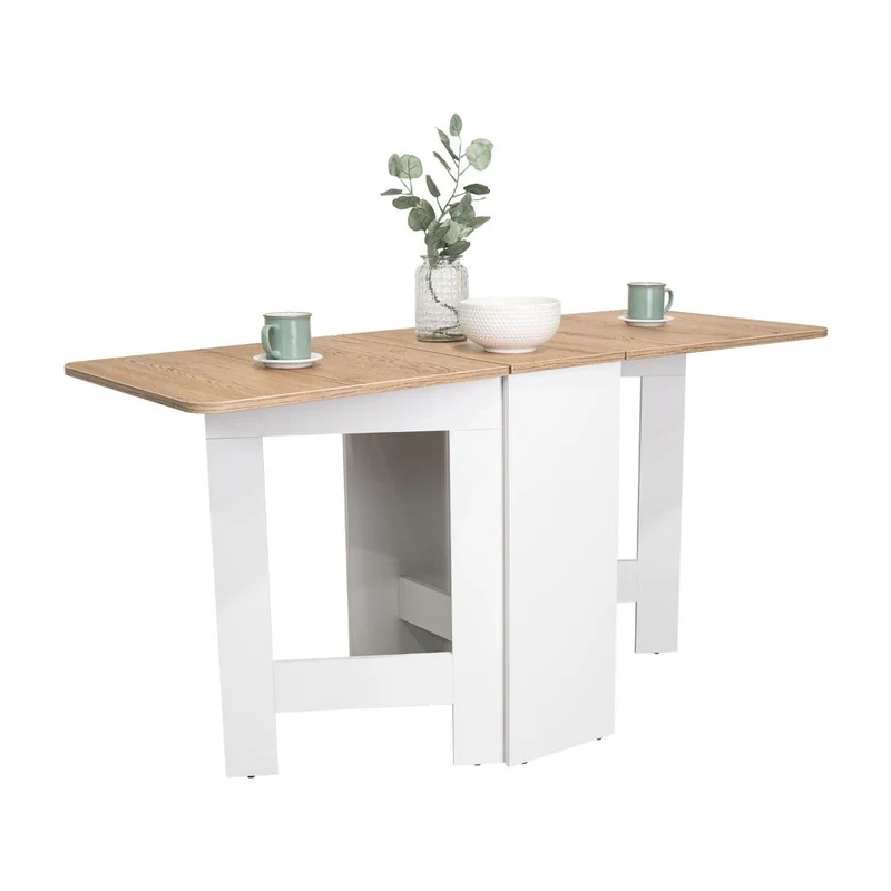 Mesa Auxiliar de Cocina Plegable Mérida, Blanco y Fresno Europeo, con Amplia Superficie