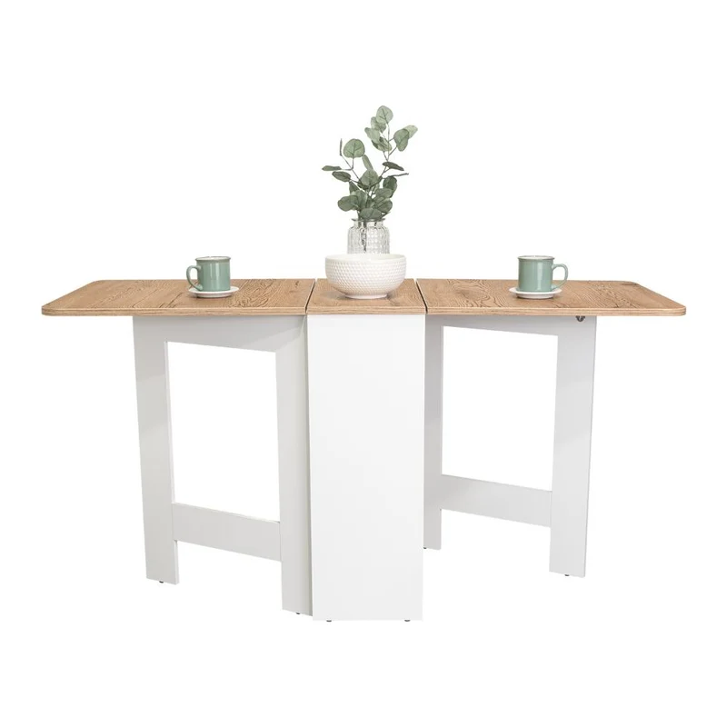 Mesa Auxiliar de Cocina Plegable Mérida, Blanco y Fresno Europeo, con Amplia Superficie
