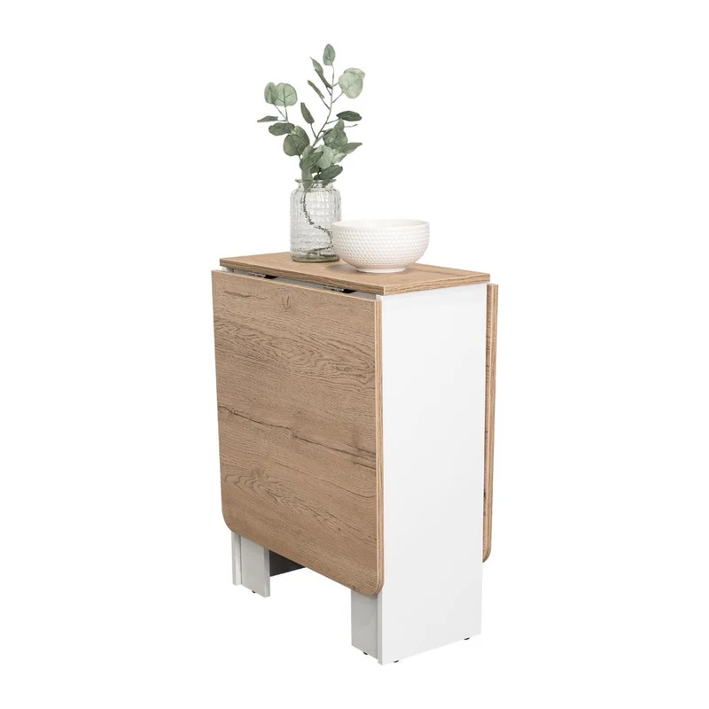 Mesa Auxiliar de Cocina Plegable Mérida, Blanco y Fresno Europeo, con Amplia Superficie