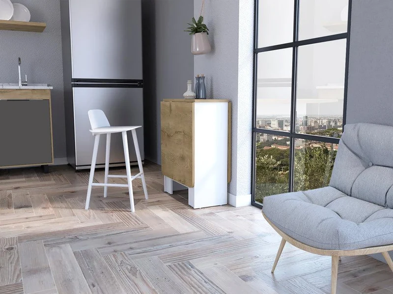 Mesa Auxiliar de Cocina Plegable Mérida, Blanco y Fresno Europeo, con Amplia Superficie