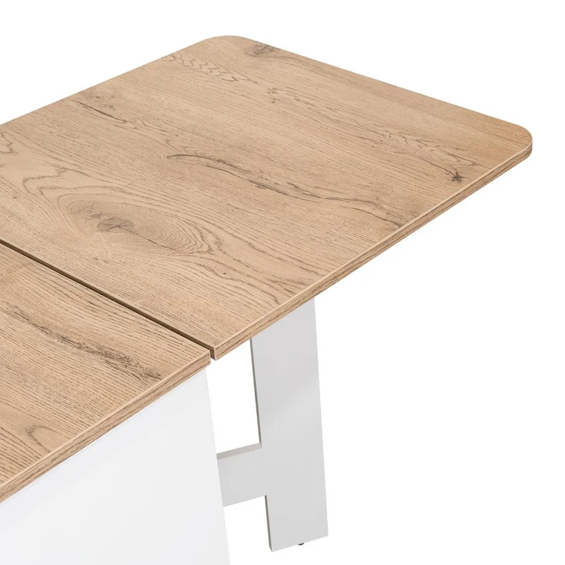 Mesa Auxiliar de Cocina Plegable Mérida, Blanco y Fresno Europeo, con Amplia Superficie
