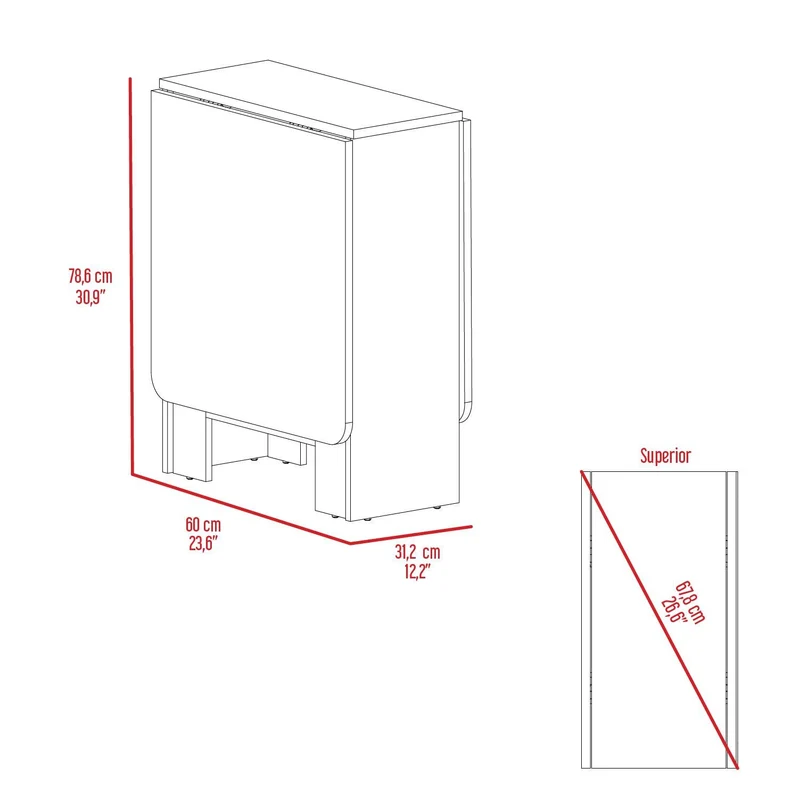 Mesa Auxiliar de Cocina Plegable Mérida, Blanco y Fresno Europeo, con Amplia Superficie