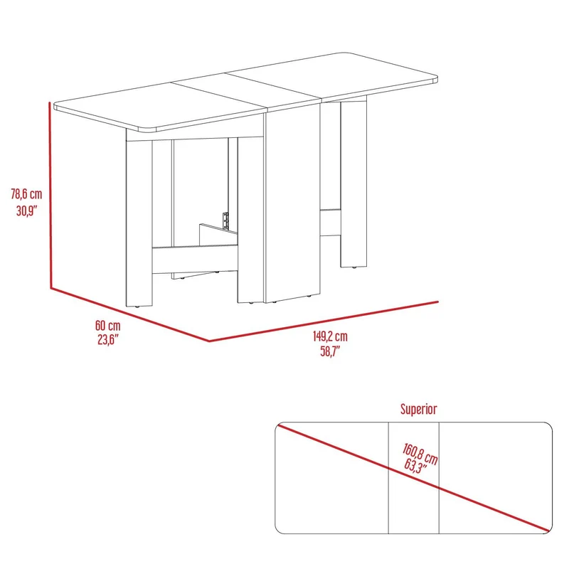 Mesa Auxiliar de Cocina Plegable Mérida, Blanco y Fresno Europeo, con Amplia Superficie