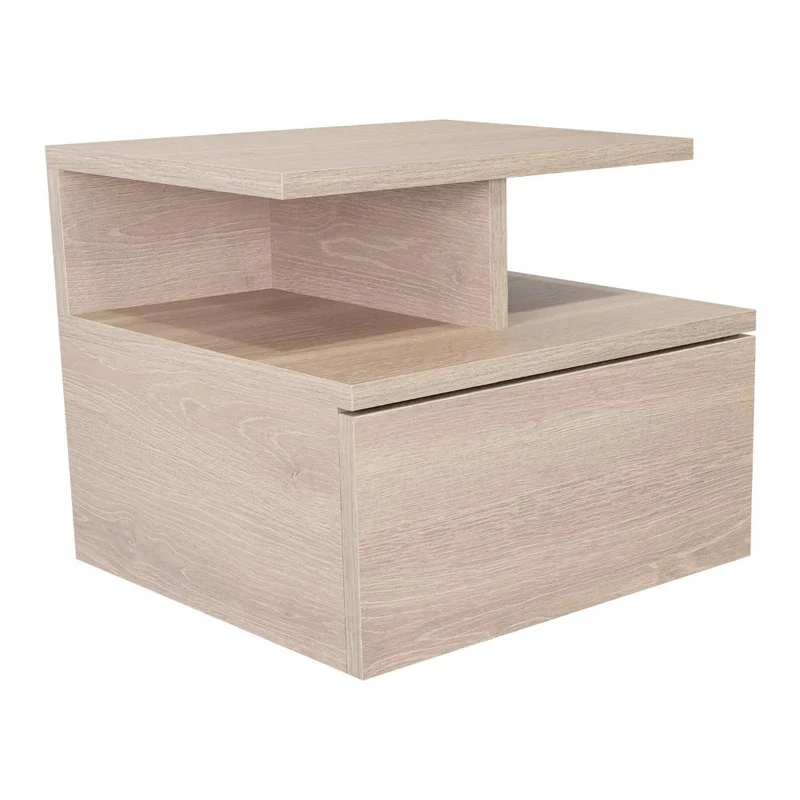 Mesa de Noche Flotante Nube, Positano, con un Cajón y División de Dos Entrepaños