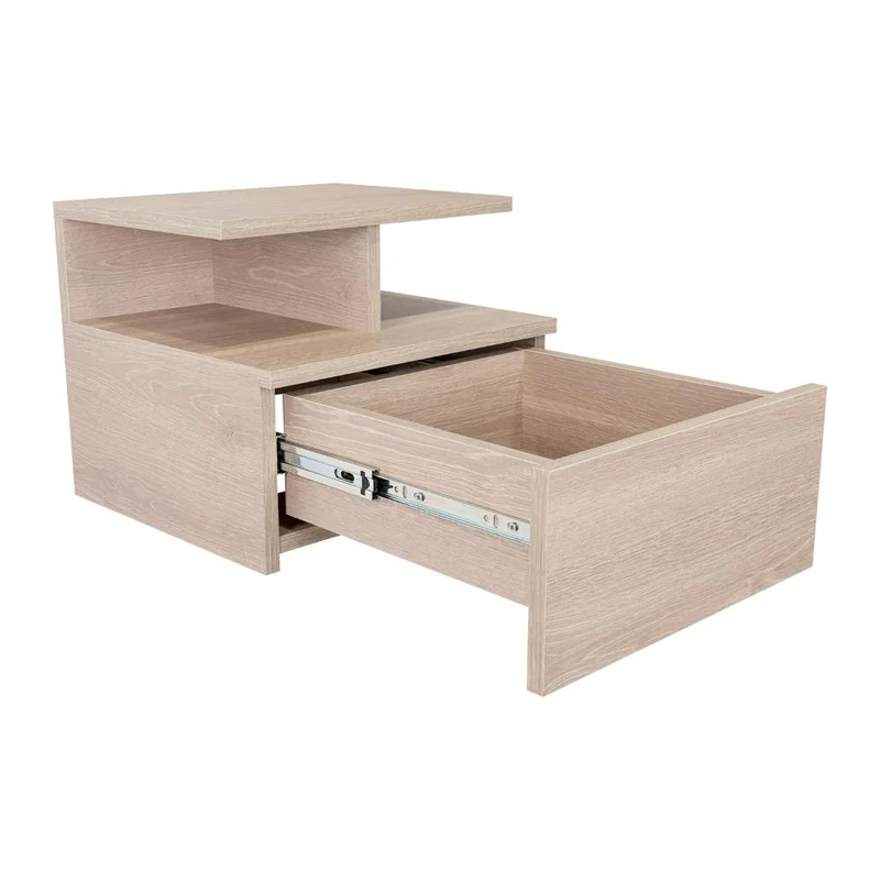 Mesa de Noche Flotante Nube, Positano, con un Cajón y División de Dos Entrepaños