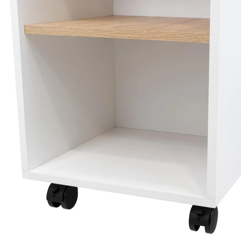 Mesa Auxiliar de Cocina Coralyn, Blanco y Café Claro, con Tres Entrepaños y Rodachines