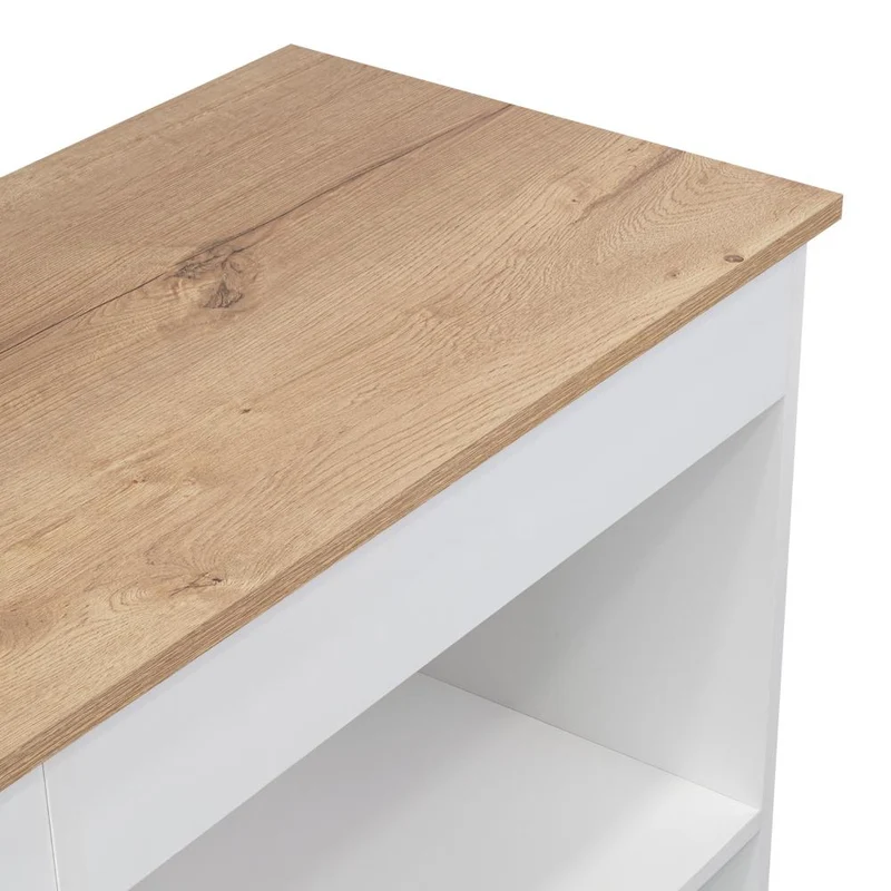 Mesa Auxiliar de Cocina Coralyn, Blanco y Café Claro, con Tres Entrepaños y Rodachines