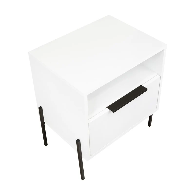 Mesa de Noche Wesley, Blanco Duqueza, con un Cajón Deslizable y Entrepaños