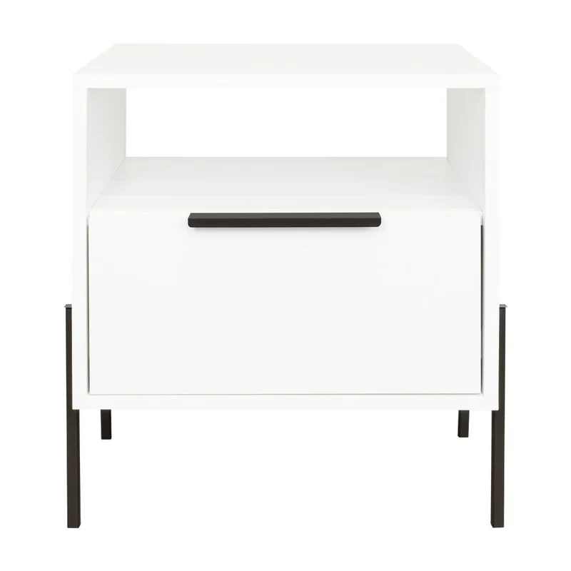 Mesa de Noche Wesley, Blanco Duqueza, con un Cajón Deslizable y Entrepaños