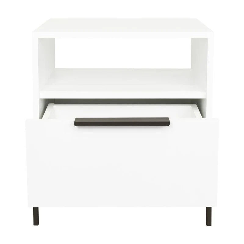 Mesa de Noche Wesley, Blanco Duqueza, con un Cajón Deslizable y Entrepaños