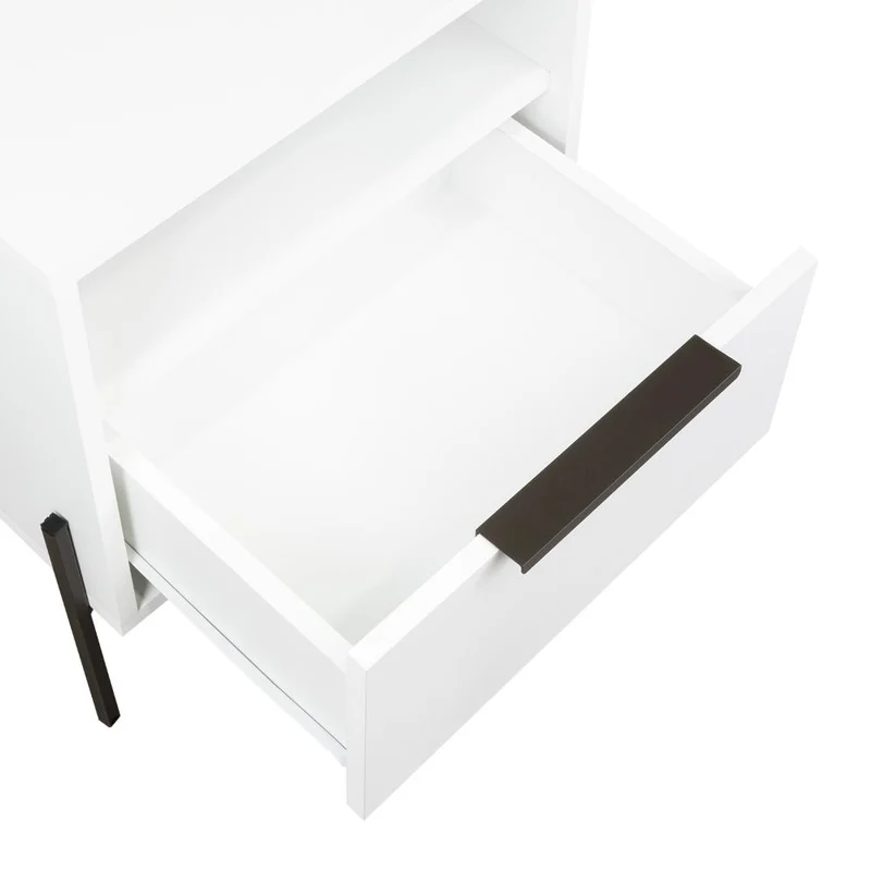 Mesa de Noche Wesley, Blanco Duqueza, con un Cajón Deslizable y Entrepaños