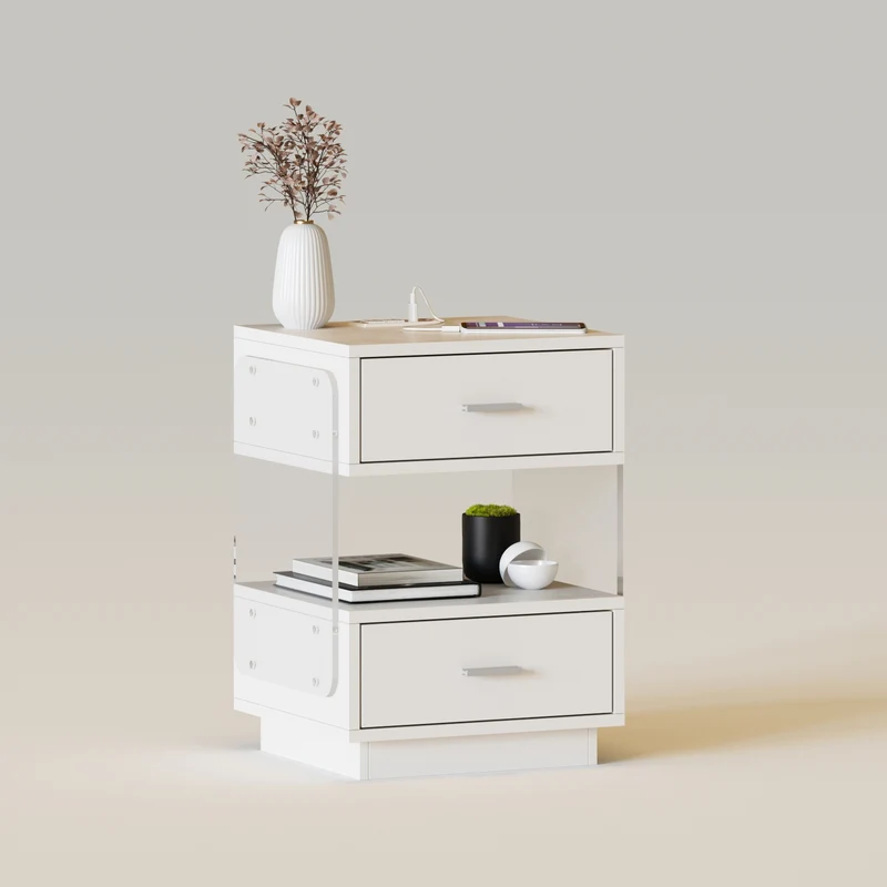 Shelf Bedside Table Nightstand with Drawers