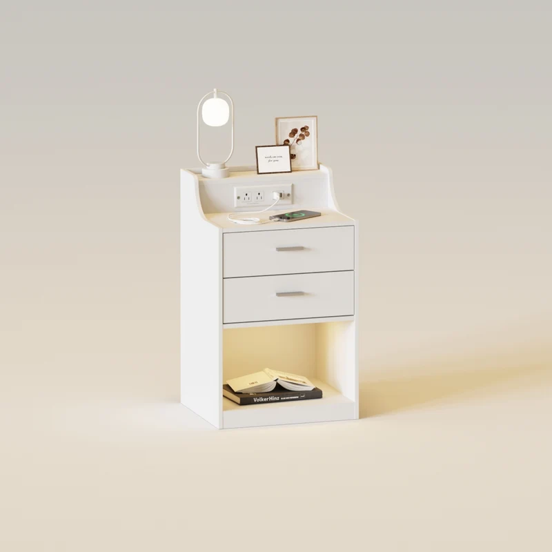 Modern Nightstand Bedside Table with LED Lights